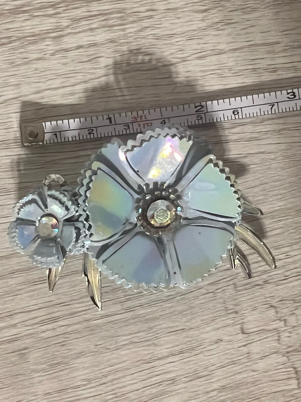 Vintage 1960s Silver-Tone Iridescent Floral Brooch rare find